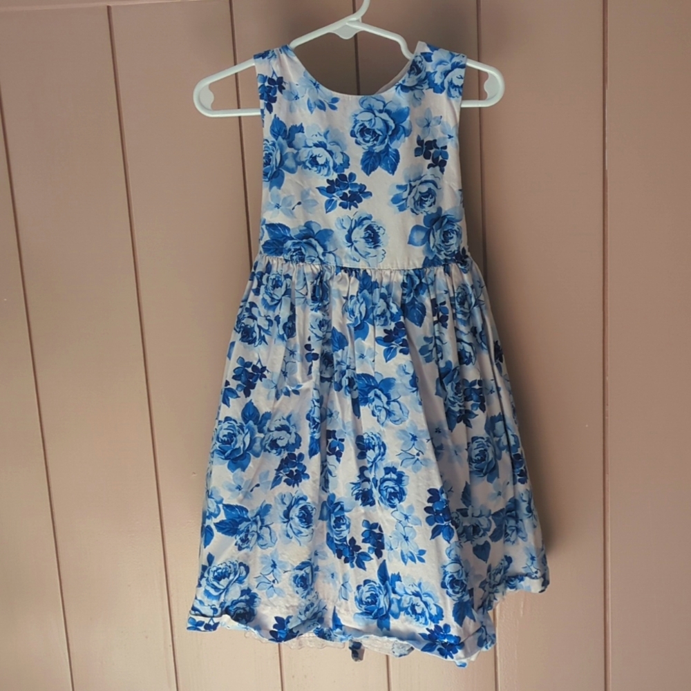 Floral Blue and White Kids Dress